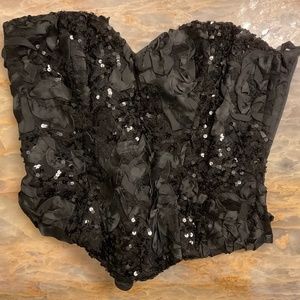 VICKY TIEL timeless COUTURE Black sequence, netting and ribbon Bustier Top